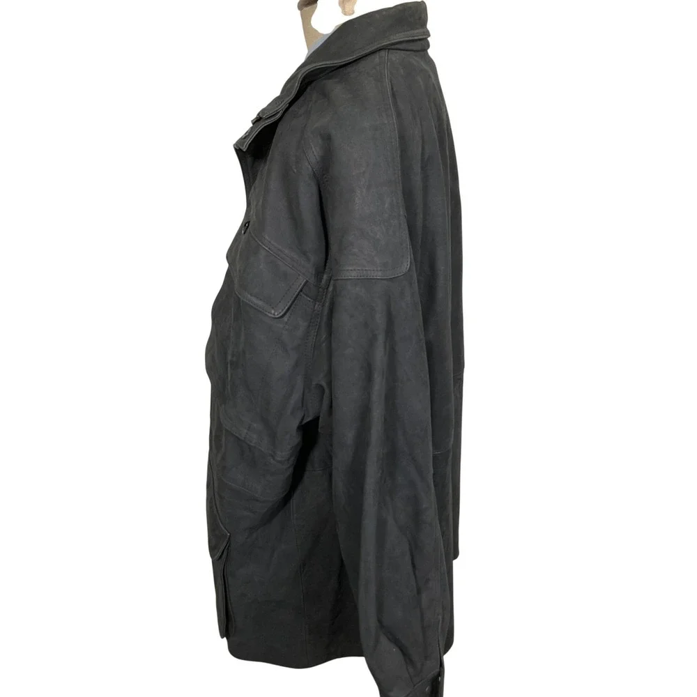Geronimo Leather Jacket Mens 4X Gray/Black‎ Zip Heavy Utility Pocket Chore Coat